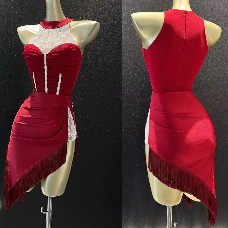 

Adults Samba Latin Dance Competition Costumes Women'S Red Latin Dance Clothing Sexy Hater Latin Top Tassels Skirts SL12879