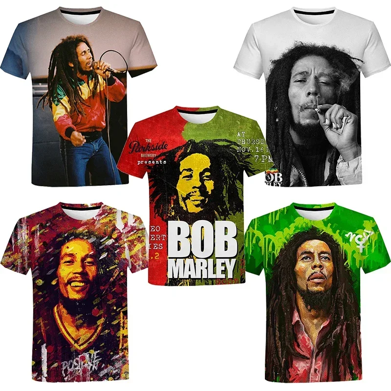 Summer Fashion Reggae Bob Marley 3d T Shirt for Man Causal Hip Hop Shirts Men's and Women's Casual Harajuku Street Y2K Clothing