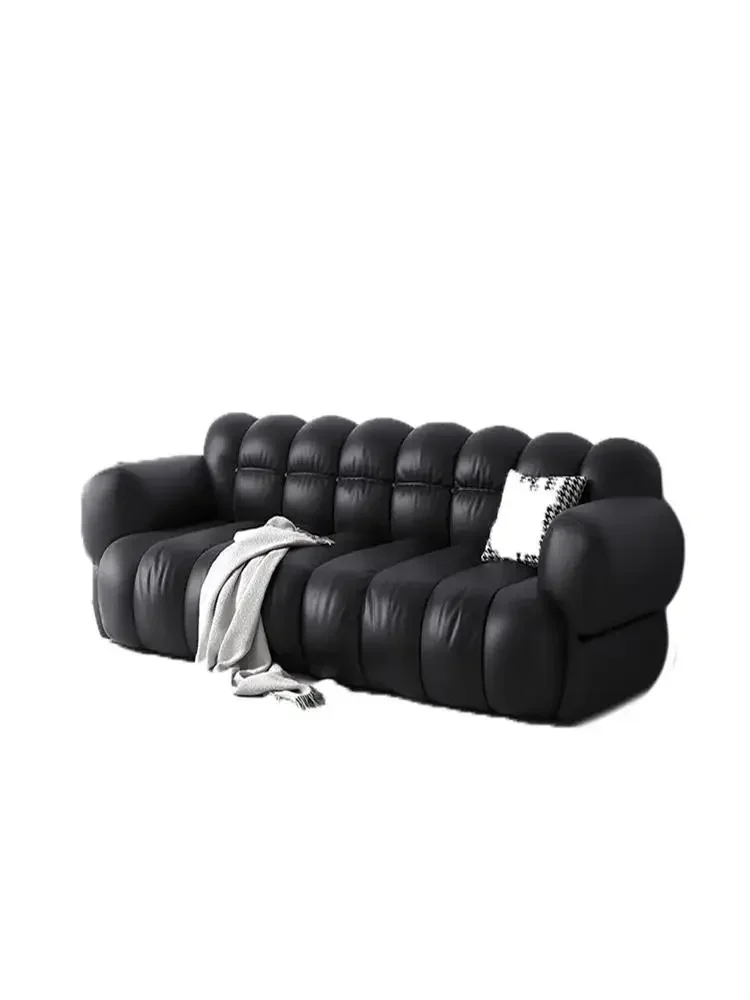 

Italian Cat Scratching Cloth Sofa Cotton Candy Piano Straight Row Three-Seat Black Fabric Sofa