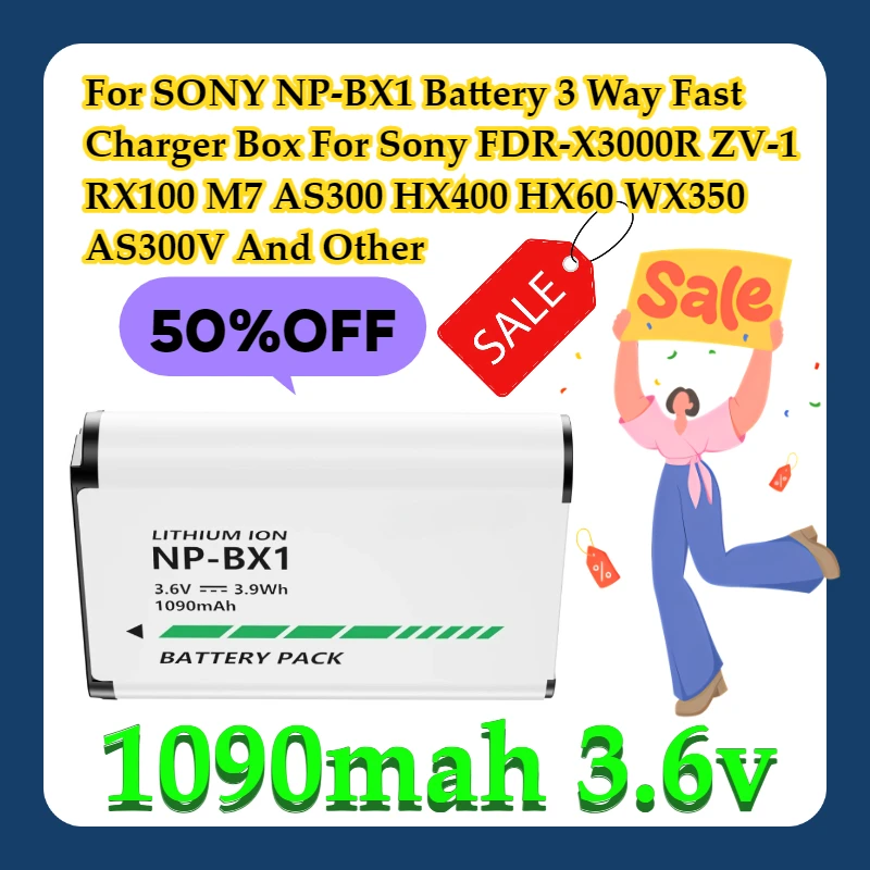 

For SONY NP-BX1 Battery 3 Way Fast Charger Box For Sony FDR-X3000R ZV-1 RX100 M7 AS300 HX400 HX60 WX350 AS300V And Other