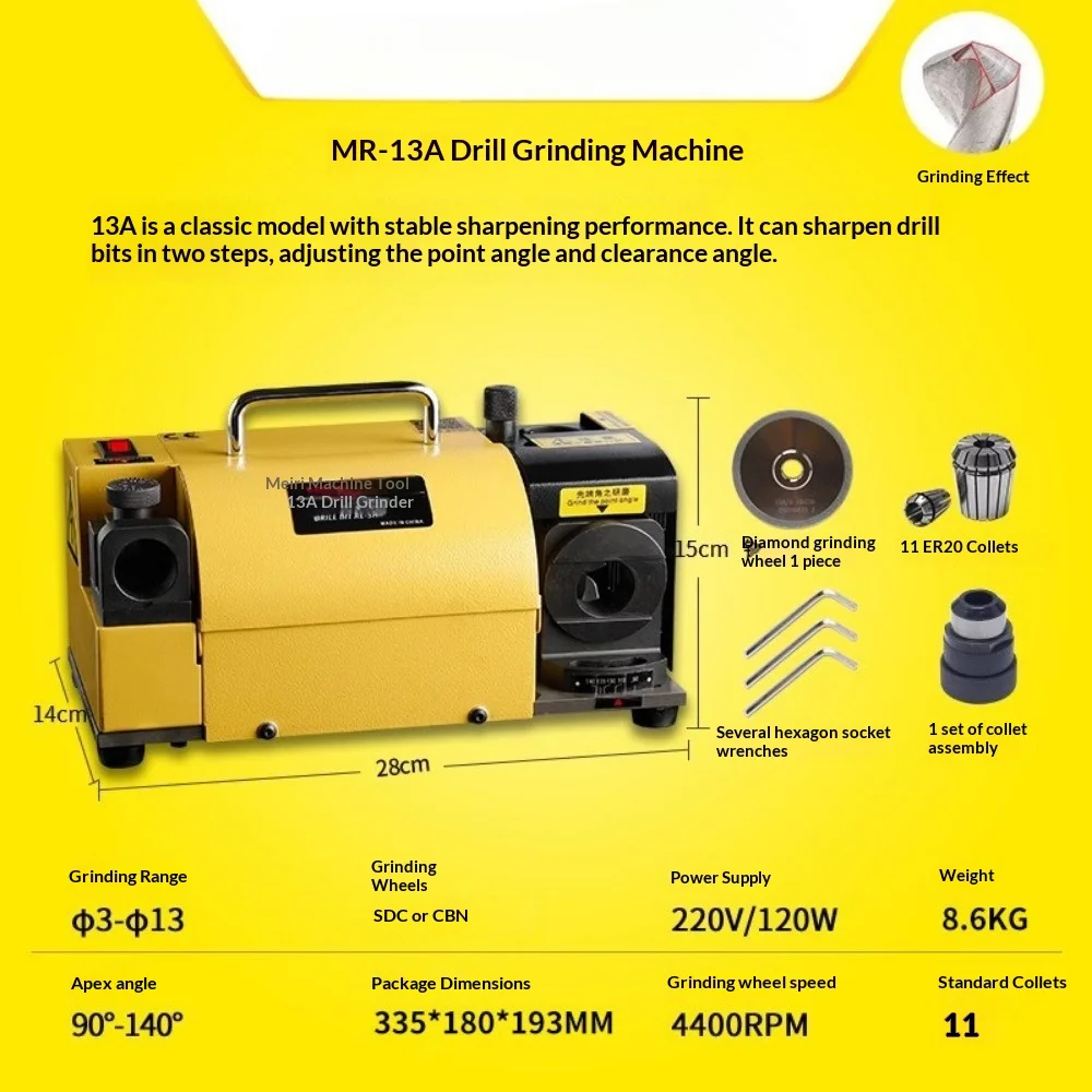 

120W MRCM Drill Bit Sharpener 110V/220V Portable Angle Grinder Disc Universal Normal Grinding Machine MR-13A Bit Sharpening Tool