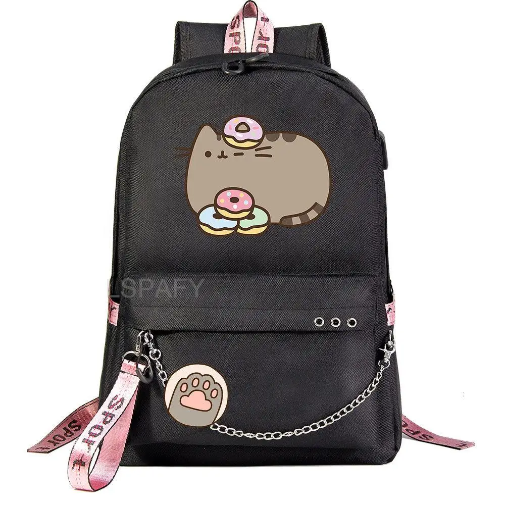 Cute Cat Girls School Backpacks USB Charge Backpack Waterproof Bagpack School Bags Teenage Women Travel Bag