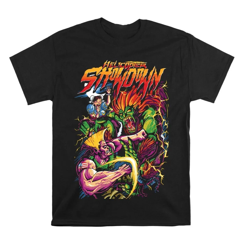 

Helicopters Street Fighter Retro Combat Gift t shirt Arcade game Graphic Tee 100% cotton print Y2K Clothes Large size Tops S-6XL