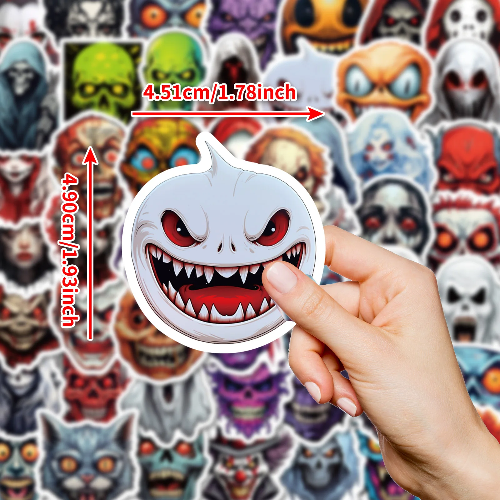10/30/50Pcs Scary Face Graffiti Stickers Spooky Skull Horror Prank Decals for Laptop Water Bottle Journal Halloween Party Decor