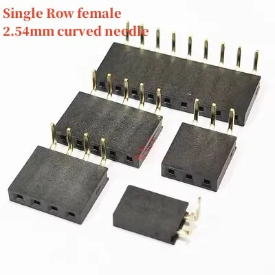 10pcs 1x/2/3/4/5/6/8/10/40 Pin Single Row Right Angle Female Pin Header 2.54mm Pitch Strip Connector Socket 3p/4p/6p/8p/20p/40p