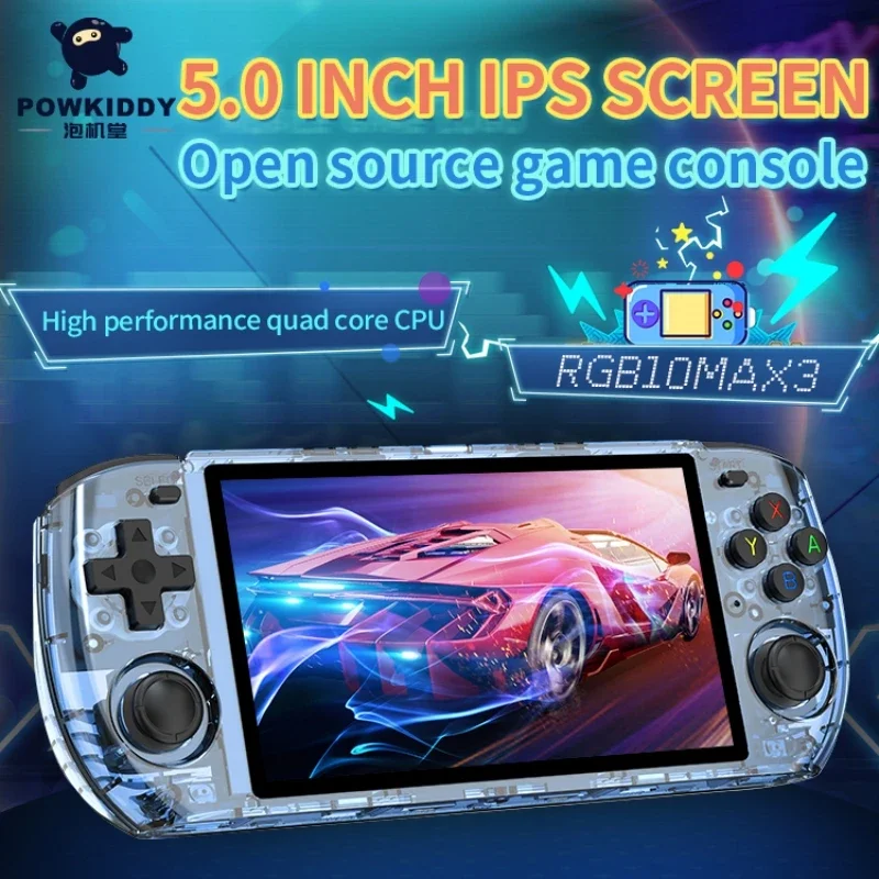 

Powkiddy RGB10MAX3 Handles Game Console 5.0 inch Open Source Support HD TV Retro Handheld Video Game Player Kids Gift