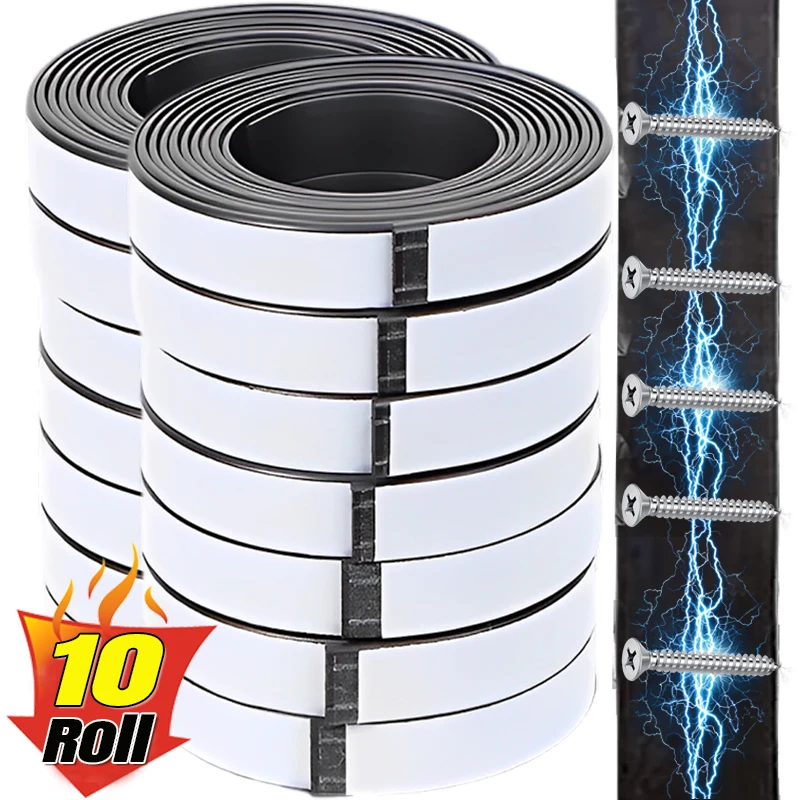 10-1Rolls Adhesive Magnetic Tape Strips Strong Magnet Tapes Fridge Whiteboard Flexible Sticky Magnet Sticker DIY Crafts Supplies