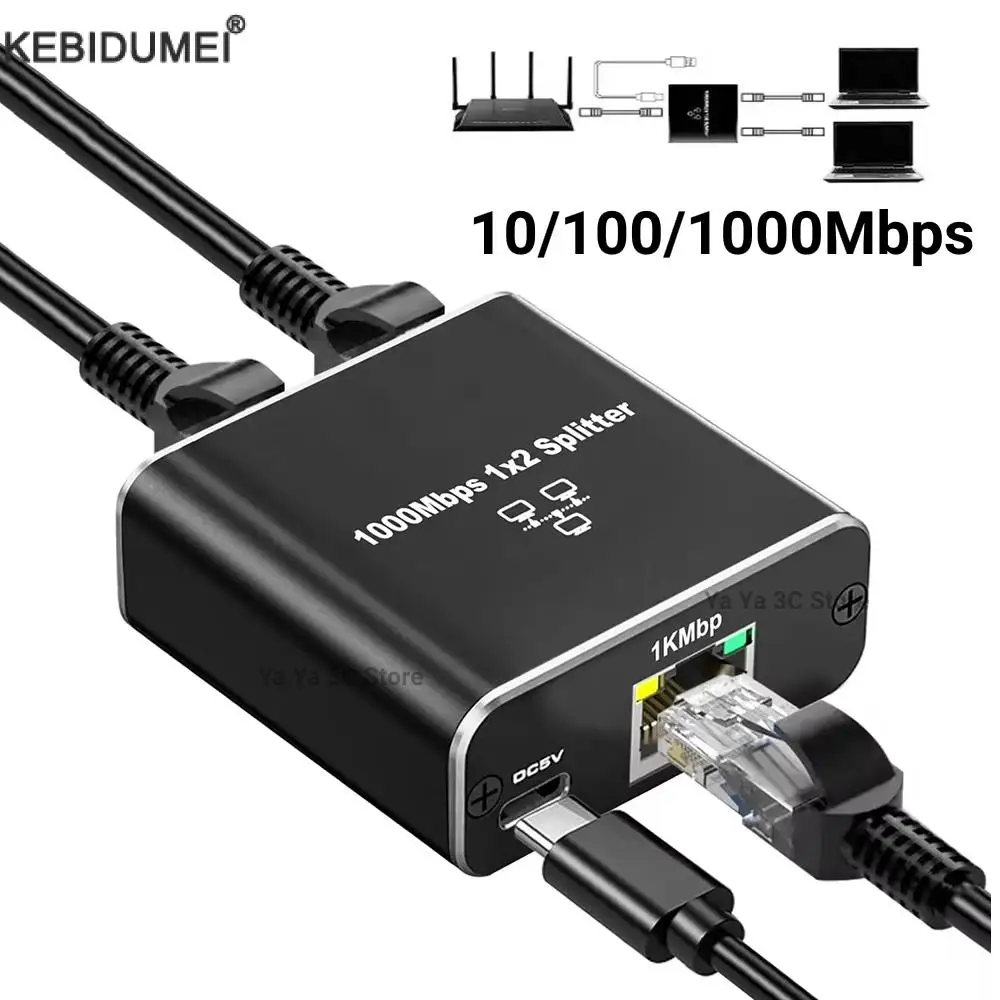 1000Mbps RJ45 Splitter 1 to2 Ethernet Adapter Internet Network Cable Extender Gigabit RJ45 Connector for PC Laptop TV Box Router