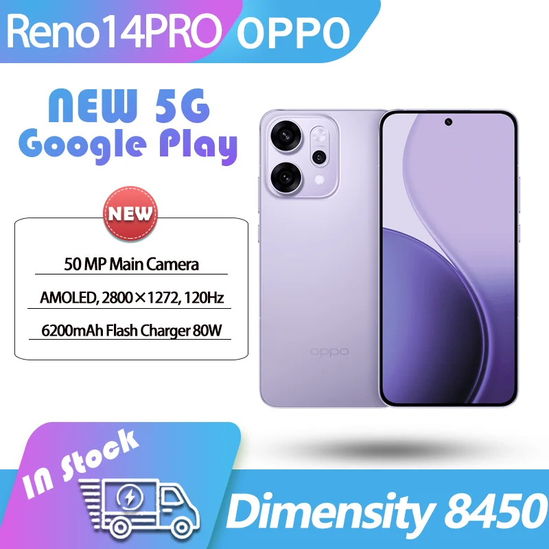 جديد ممن لهم Reno14 PRO 5G AI الهاتف الأبعاد 8450 6.83 ''AMOLED 120HZ 50MP 80W سوبر فلاش تهمة 6200mAh OTA Google NFC ColorOS15