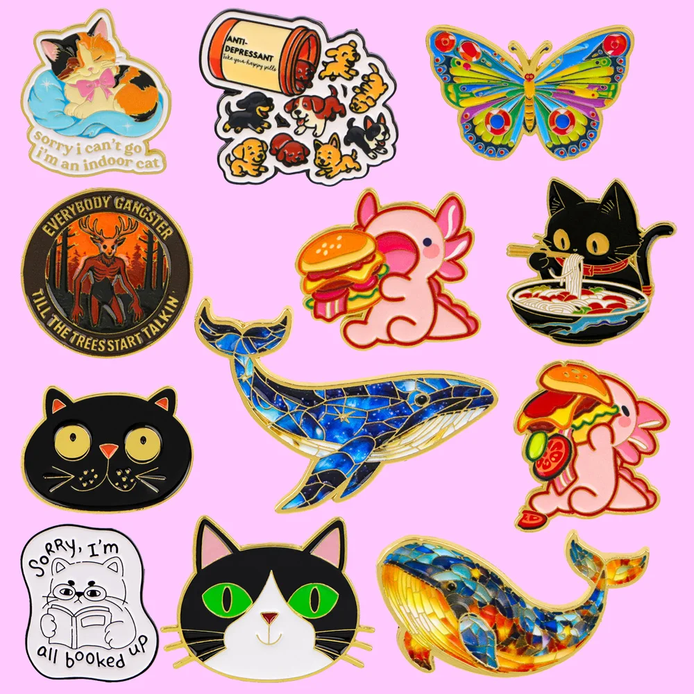 

Милые эмалевые значки-броши в виде кошки и кита для одежды, аксессуары для рюкзаков, декоративные украшения, подарки