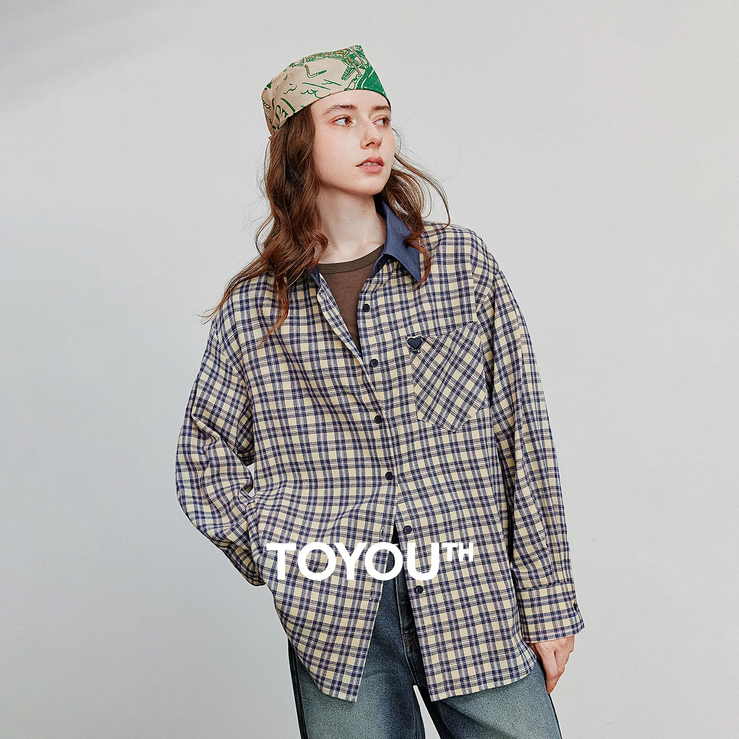 

TOYOUTH Women Blouse Shirt 2025 Autumn New Nomadic Style Brushed Plaid Turn Down Collar Long Sleeve Blusa Tops