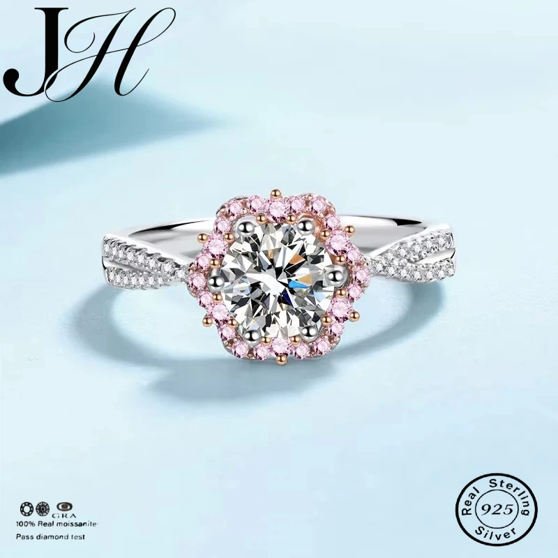 JH Princess Aisha 6 Claw 1CT Moissanite Ring D Color VVS Diamond Certified Luxury Wedding Rings 925 Sterling Silver Jewelry
