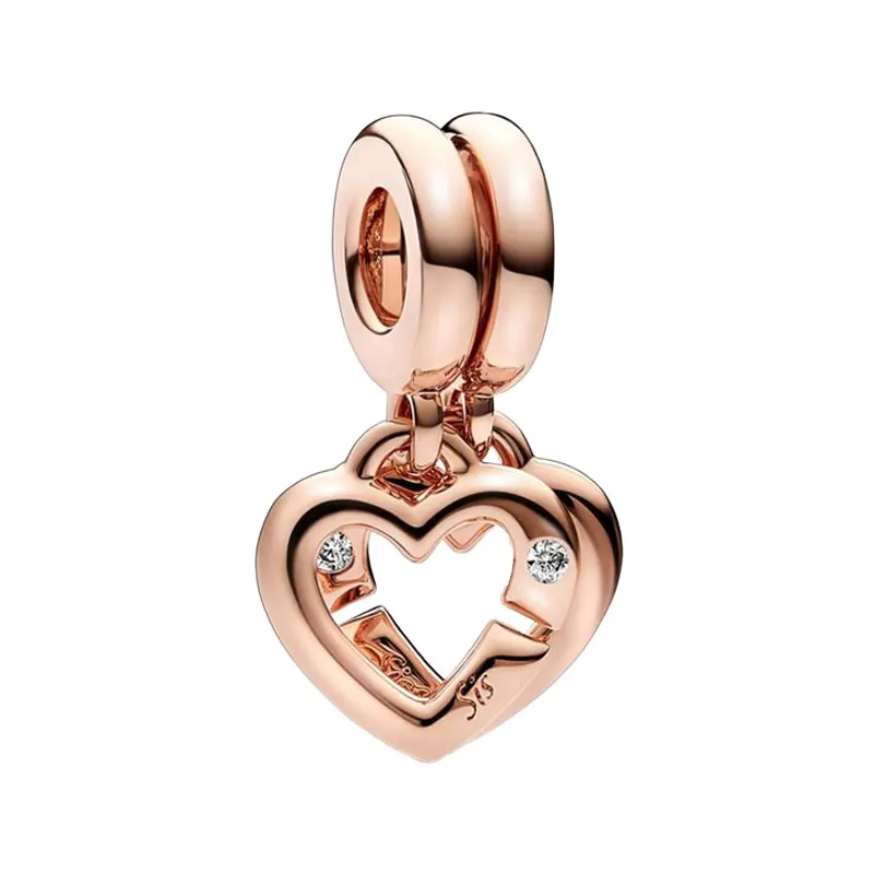 Rose Gold Linked Sister Hearts Split Pendants Charms For Women Bezel Setting Clear Zircon Stones Original Jewelry DIY Bracelets