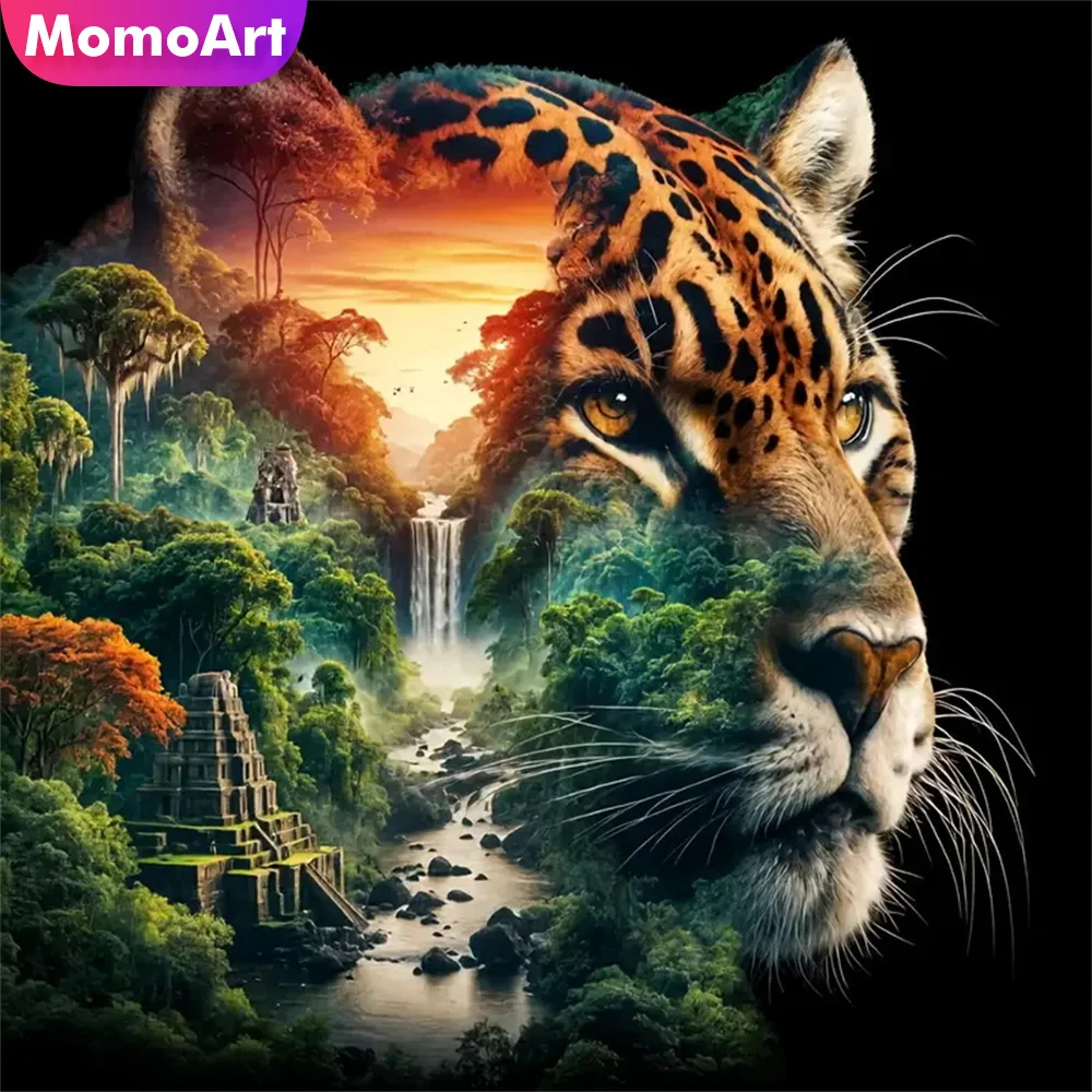 Momoart Leopard Diamant Mosaik Tier Bild Strass DIY Malerei Wasserfall Landschaft Handwerk Kit Stickerei Urlaub Geschenke
