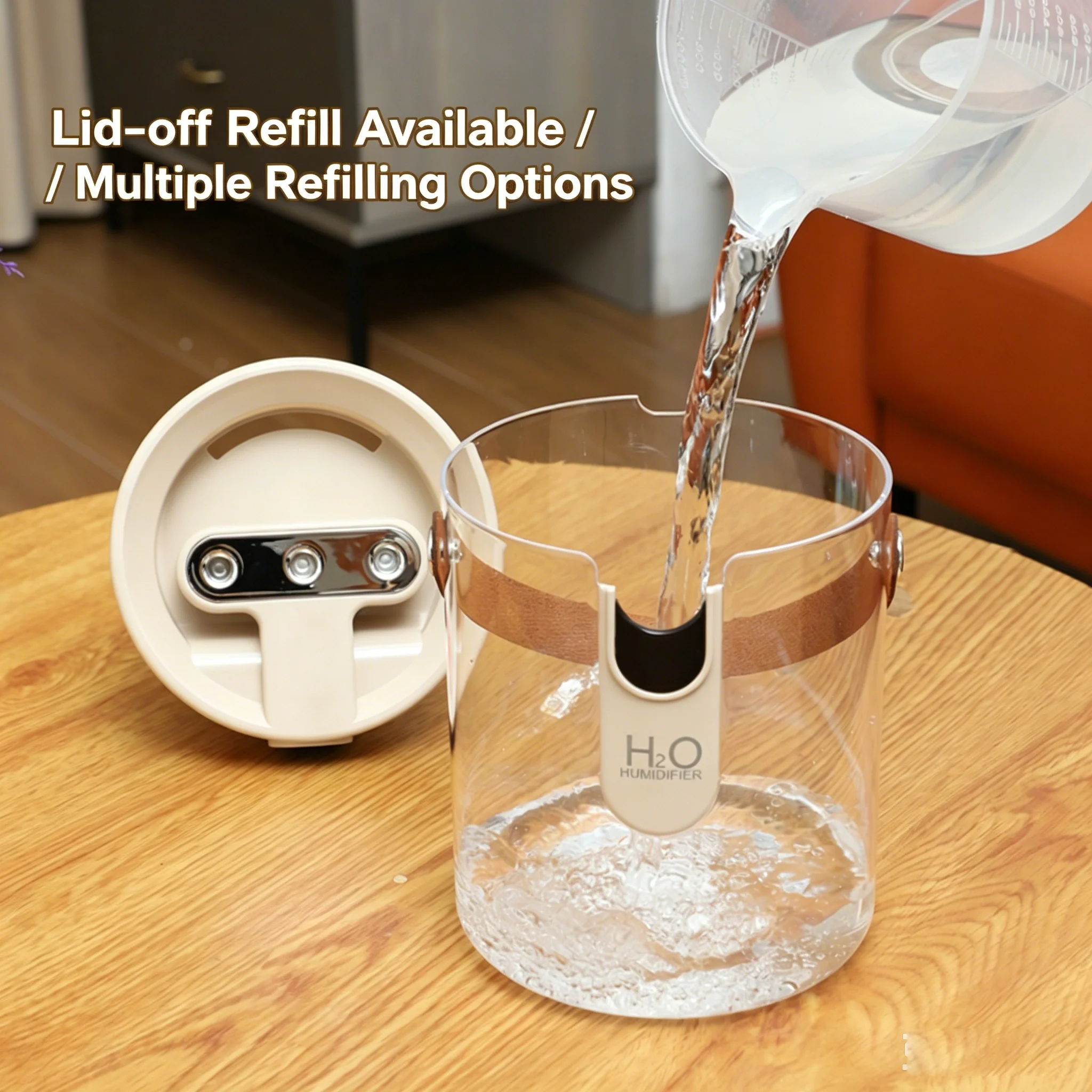 3 Nozzle Desktop Humidifier Ultrasonic Cool Mist Top Fill & Pour In Watering Digital Display Night Light Portable for Bedroom