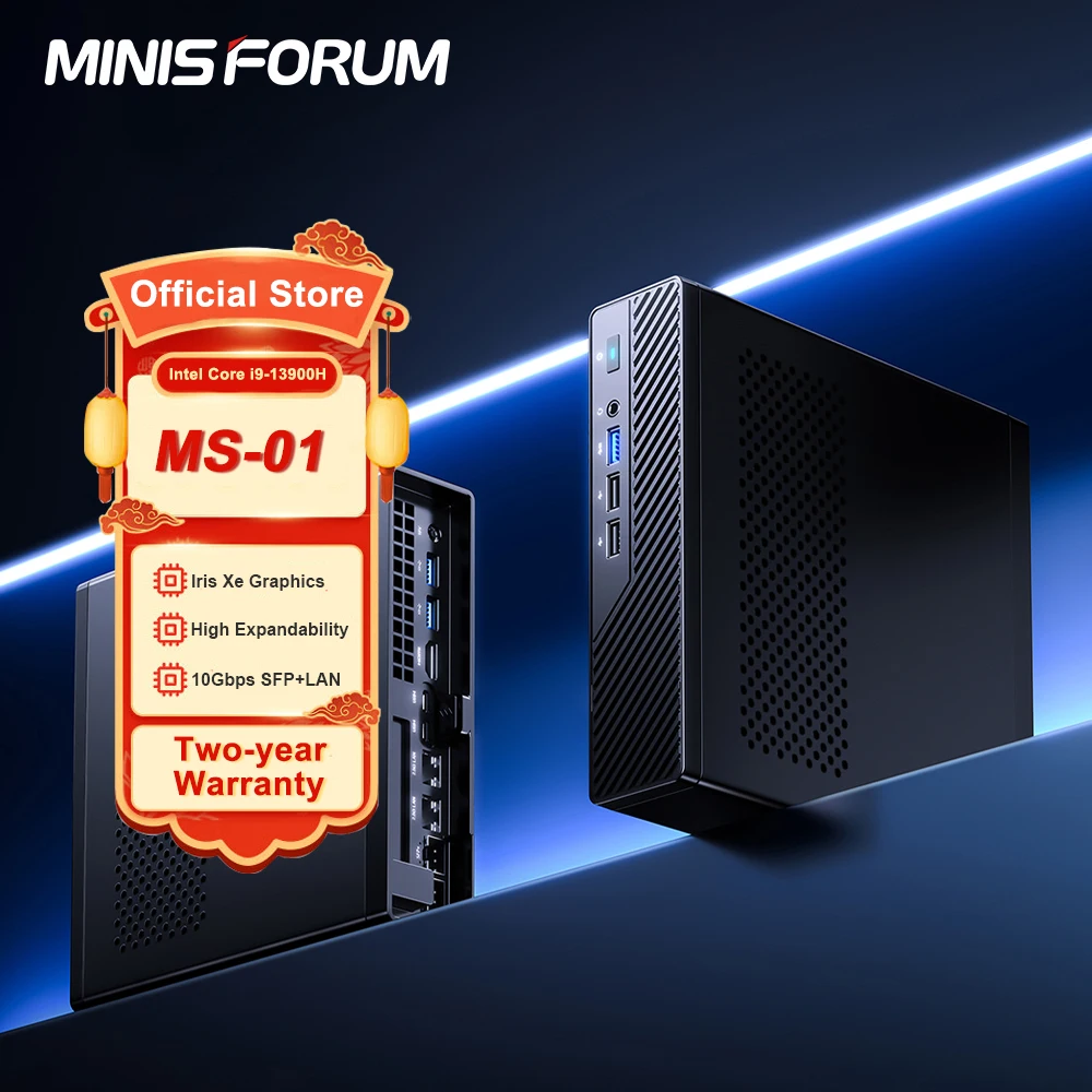 Мини-ПК MINISFORUM MS-01 Intel i9 13-го поколения, Windows 11, мини-компьютер DDR5, 5200 МГц, vPro, игровой ПК Enterprise 10 Gigabit Ethernet