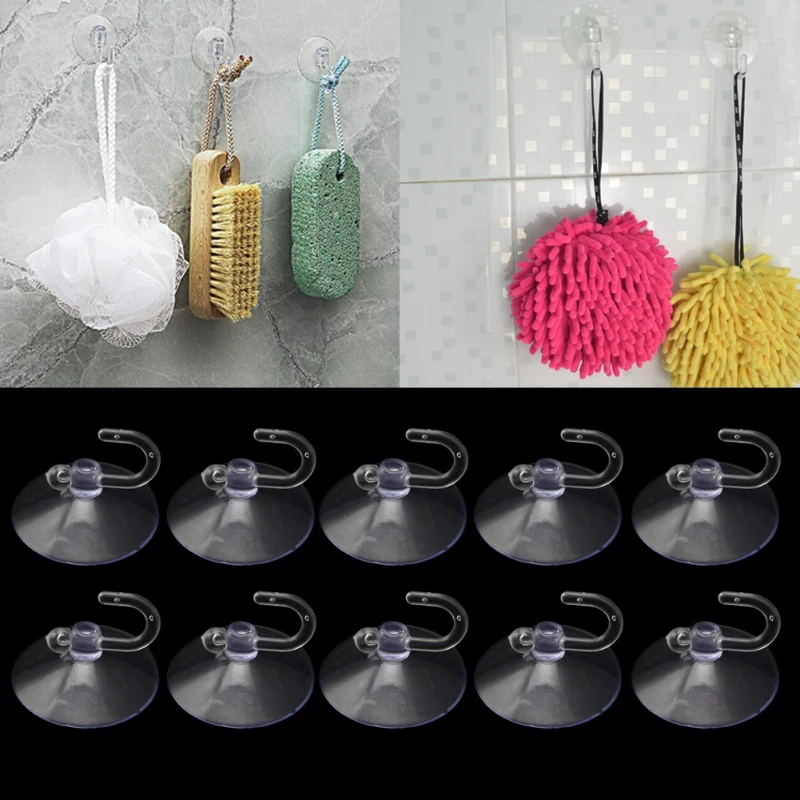 Suction Cup Hooks 10Pcs Transparent Heavy Duty Wall Hanging Hook for Home Kitchen Cookware Pot Lid Storage