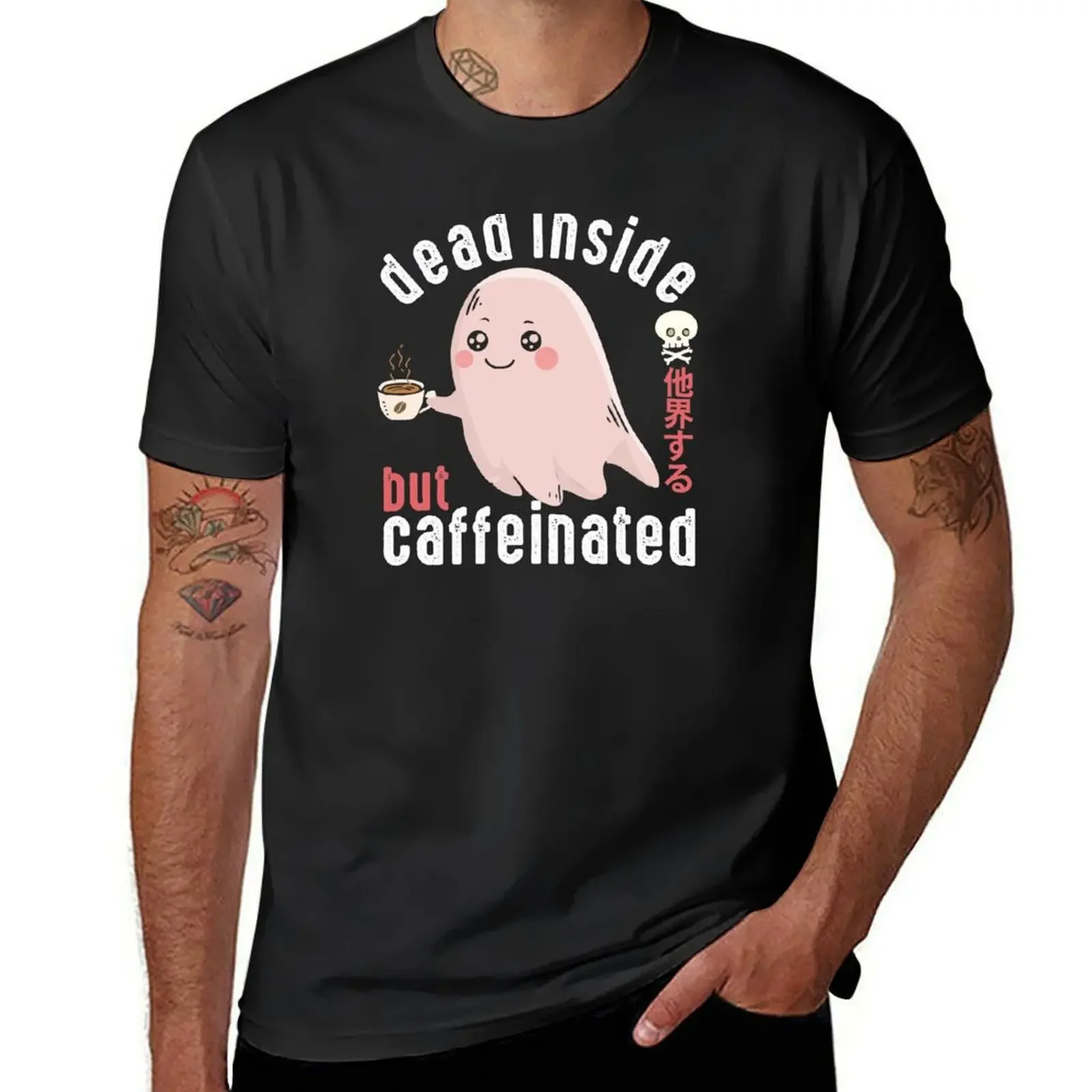 

Dead Inside But Caffeinated Cute Ghost Coffee Lover Goth Pastel Japanese Art Kawaii T-Shirt blanks clothes for men