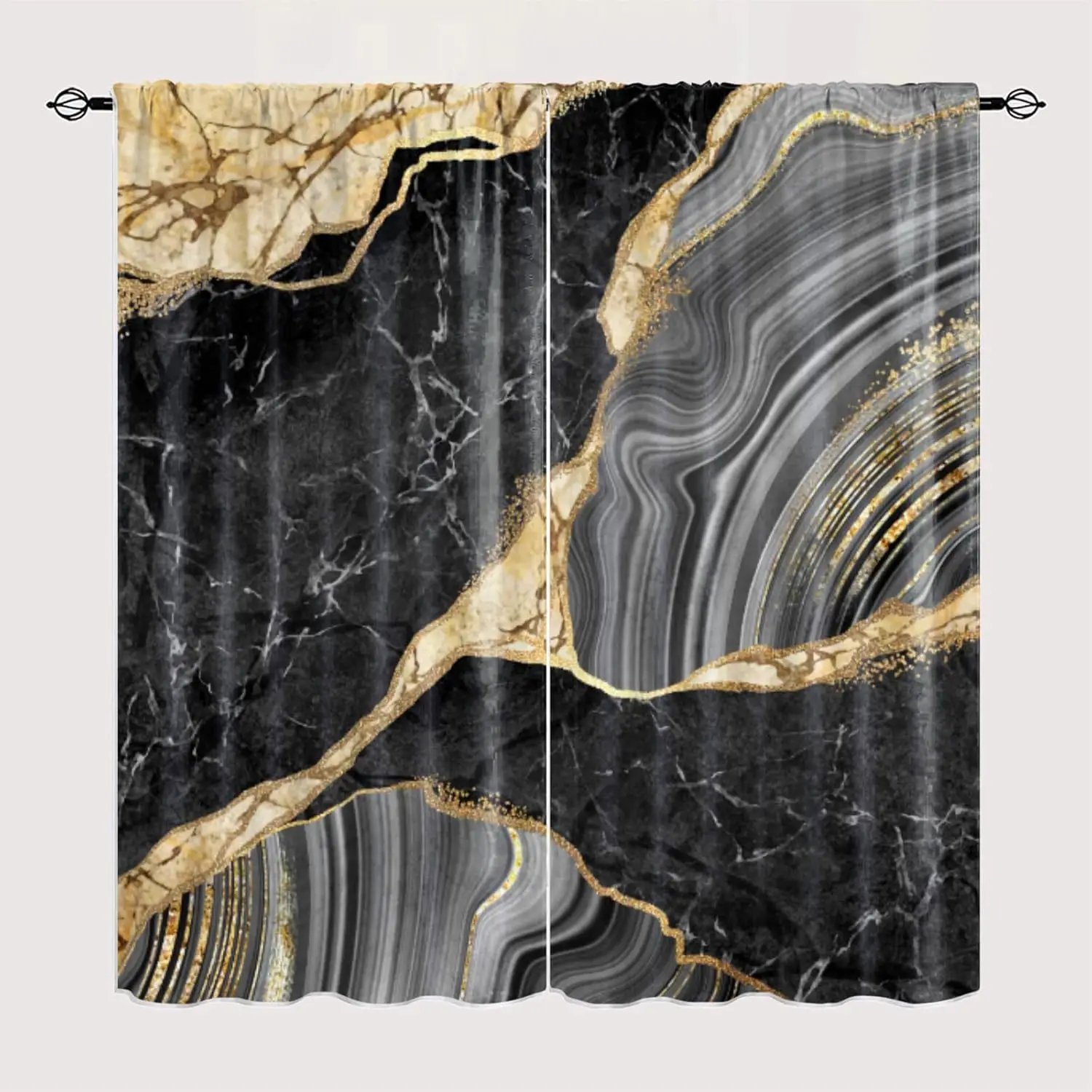 Black Marble Blackout Curtains Black and Gold Window Curtains Women Men Boys Modern White Gold Abstract Art Marble Curtains for