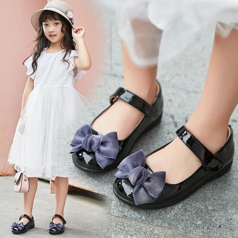 

Fashion Patent Leather Shoes For Girls Kids Children School Shoes Black Girl Dress Shoes With Bowknot Flat Shoe Age 4-12 Years