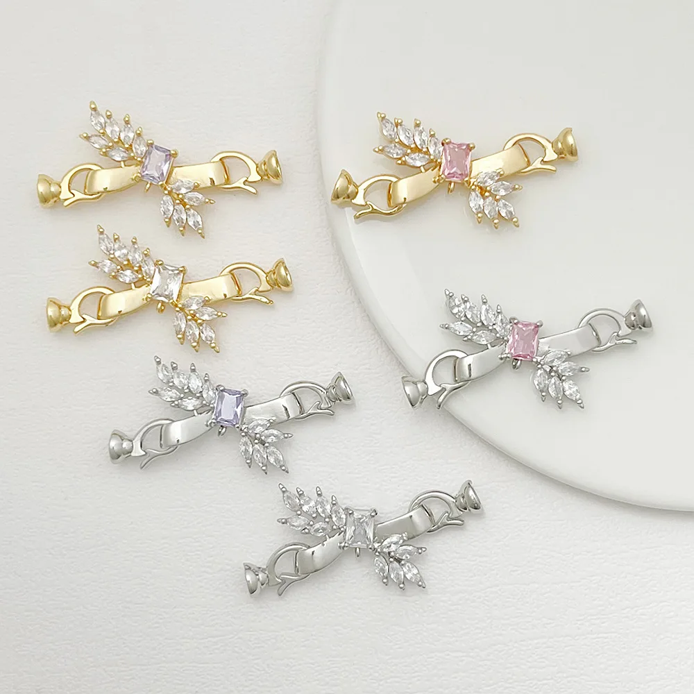 

1 Piece of Women's Jewelry Buckle Inlaid Zircon Bow Wheat Ear DIY Pearl Bracelet Necklace Accessories Material Wholesales