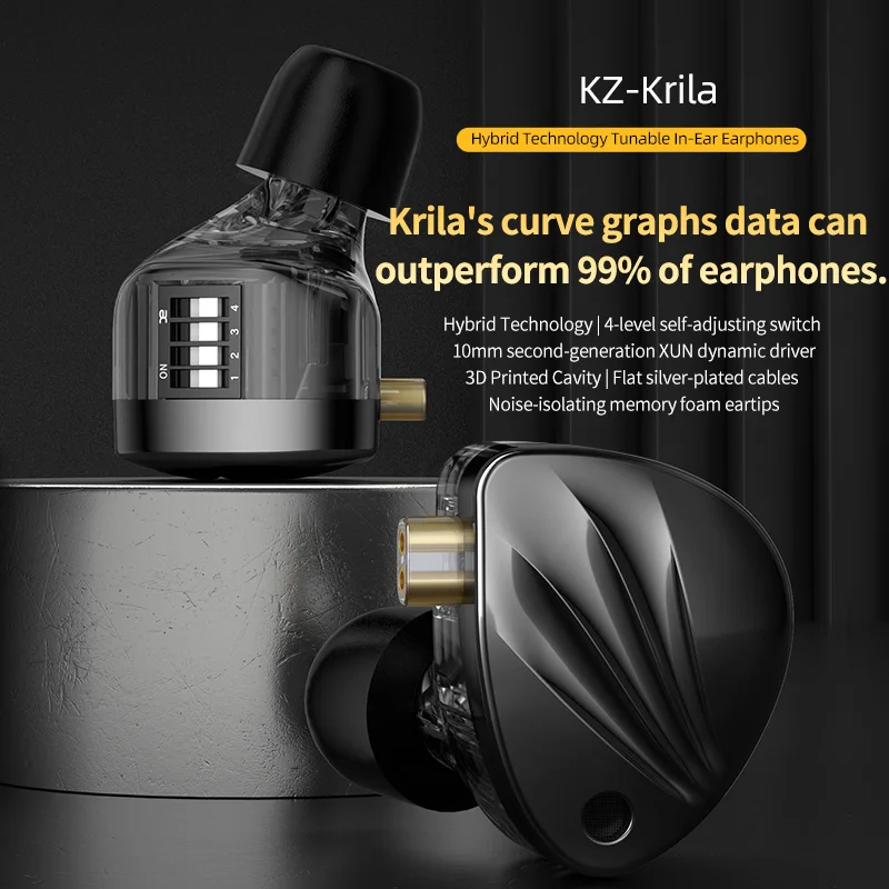 KZ Krila Adjustable Wired Headset Hybrid Technology 1BA+1DD In Ear Monitor HiFi Earphone Music Bass Headphones With Microphone