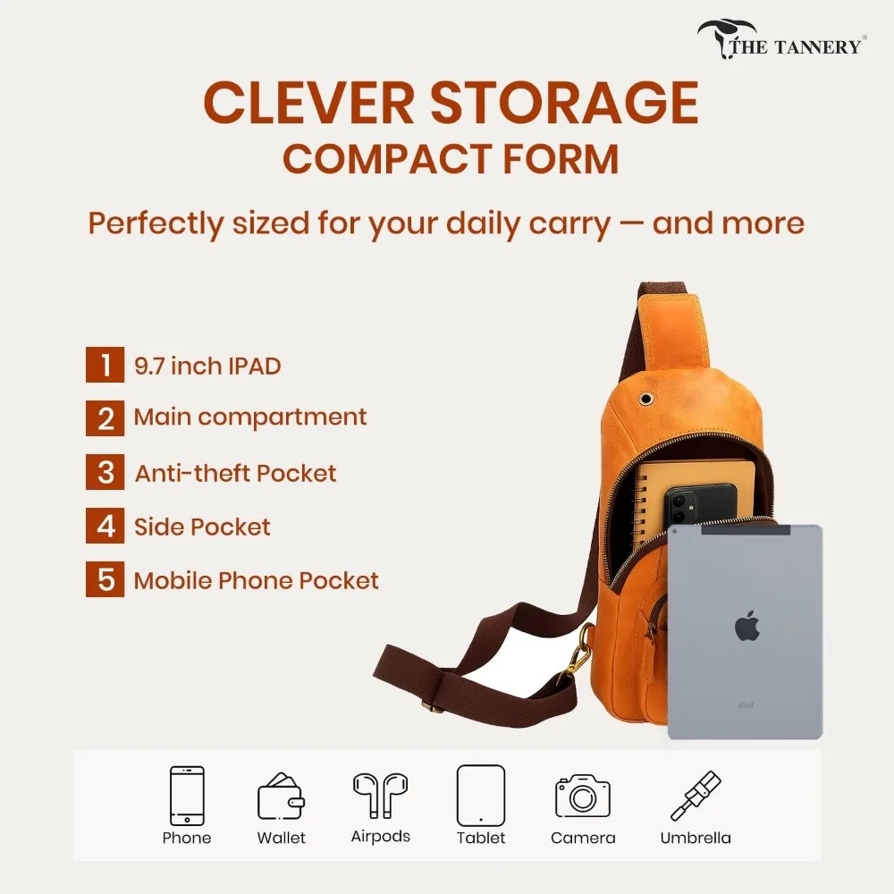 حقيبة ظهر كروس مصنوعة يدويًا من جلد الجاموس للسفر والمشي لمسافات طويلة مع حزام قابل للتعديل، للاستخدام متعدد الأغراض #4