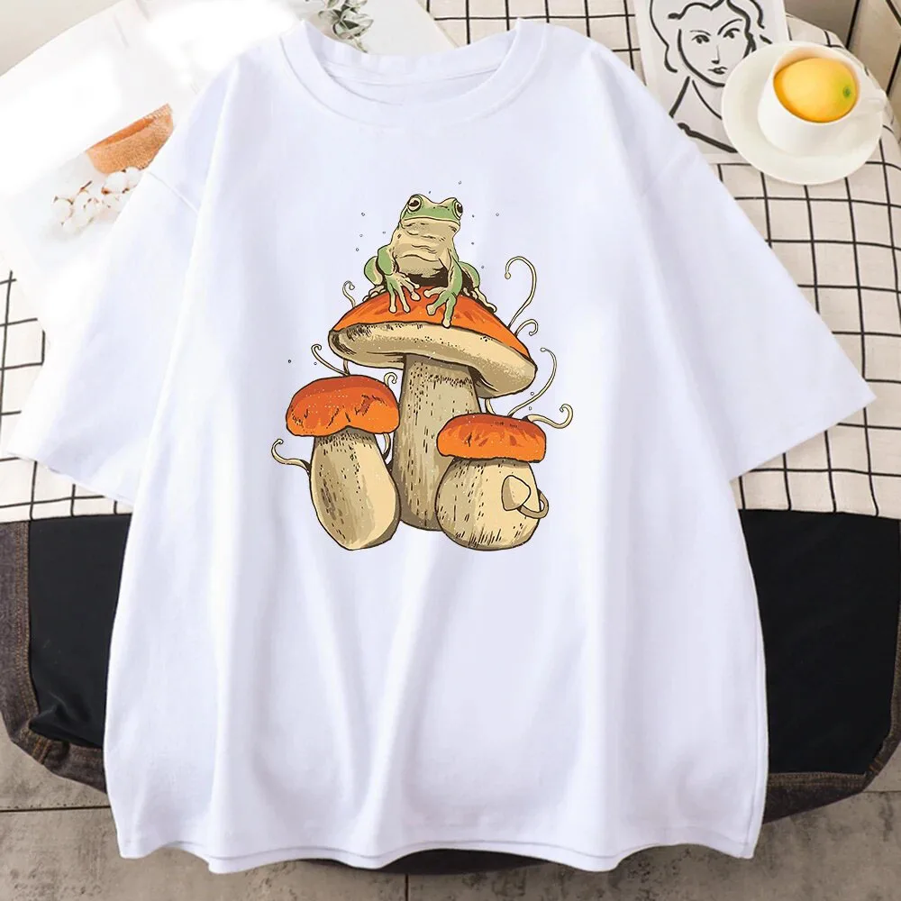 Mushroom Frog Funny Cotton T-Shirts Printed Men Women Casual Short Sleeve T Shirt Oversized Harajuku Unisex Tees Tops Clothing