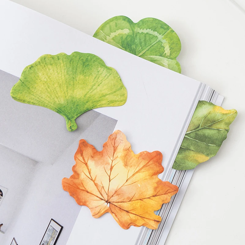 30Sheets Leaf Sticky Notes Ginkgo Lndus Leaf Self-Adhesive Tearable Note Pad Memoranda Stationery Office School Supplies