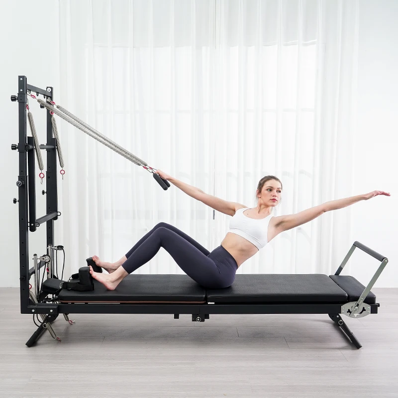 Durable Foldable Iron Metal Semi-Elevated Pilates Reformer Bed with Tower and Half Trapeze for Pilates Studios