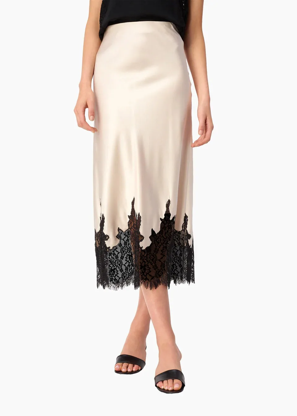 

Женская юбка GuliriFei цвета шампанского с черной кружевной отделкой, стильная летняя юбка со средней посадкой и элегантной кружевной юбкой