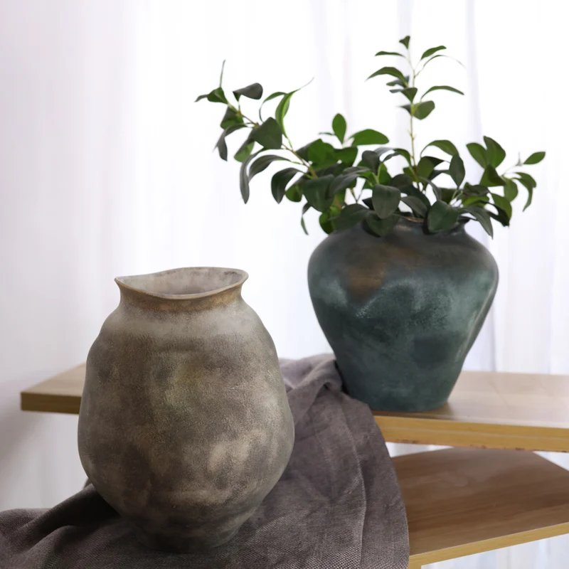 

Jingdezhen ceramic big vase home quiet retro living room zen ornament old coarse pottery jar dried flower floor