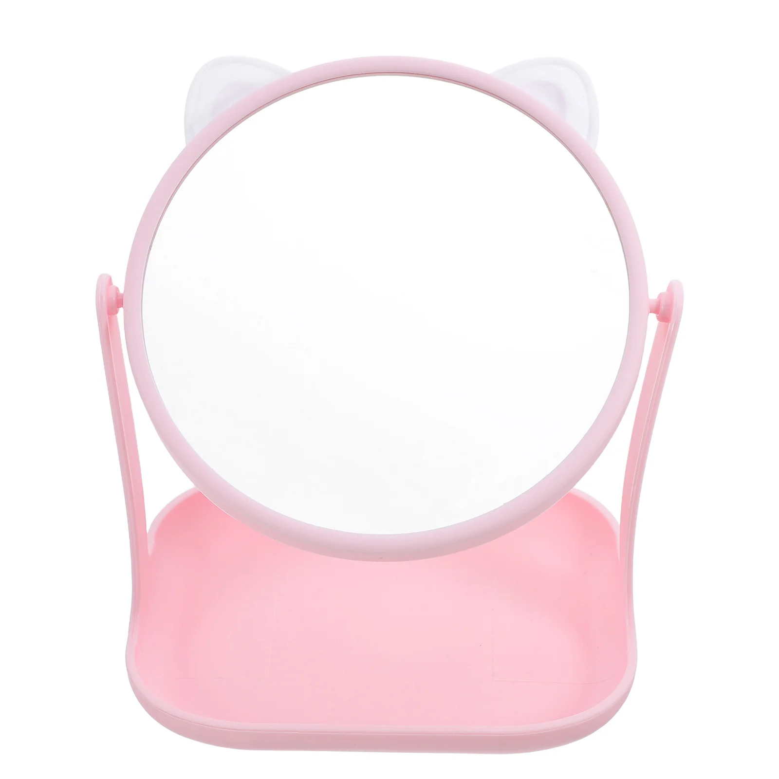 

1Pcs Desktop Cat Ear Makeup Mirror Rotatable Cosmetics Mirror with Storage Tray Fine Workmanship Clear Surface