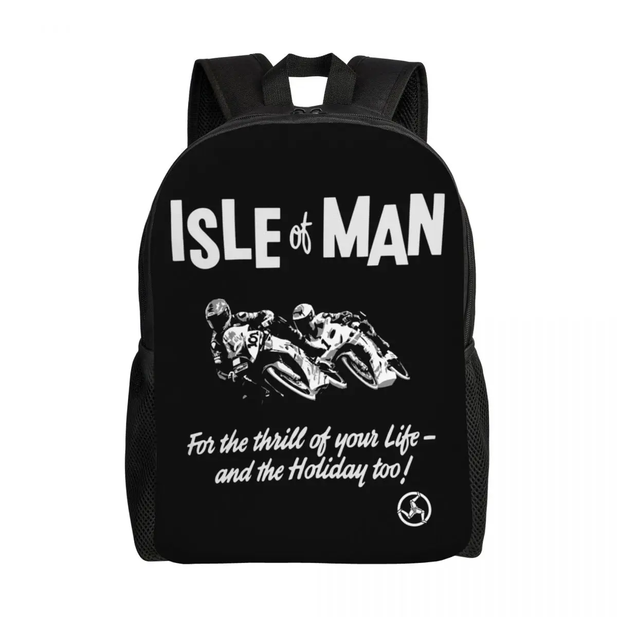 

Isle Of Man Backpack for Boys Girls Motorcycle Tt Races School College Travel Bags Women Men Bookbag Fits 15 Inch Laptop