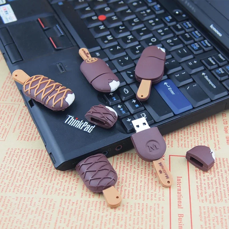 Cute Cartoon Chocolate Ice Cream USB 2.0 Flash Drives 128GB Pretty Gift For Kid Memory Stick 64GB  Pen Drive 32GB U Disk16GB 8GB