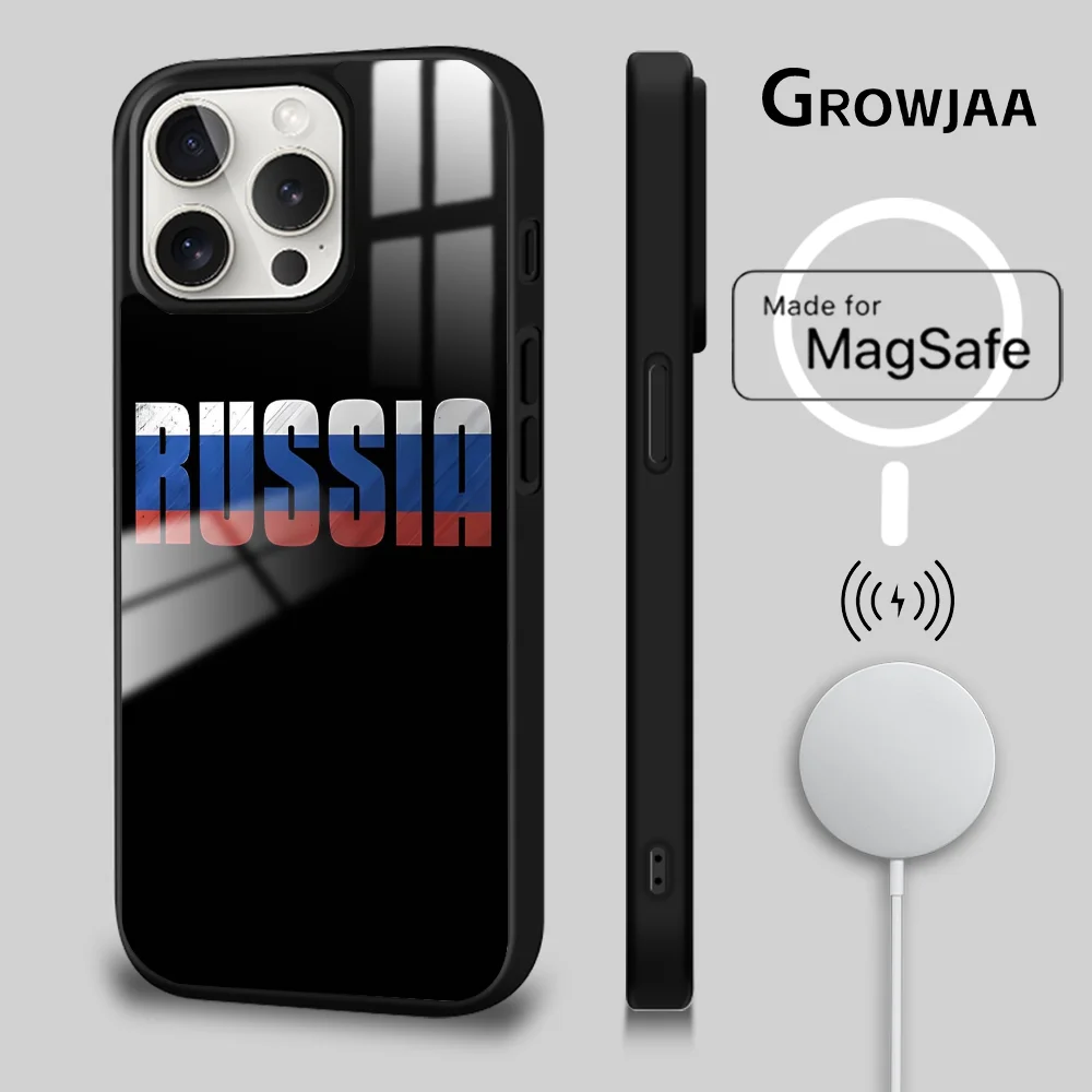 R-Russia flag Phone Case For iPhone 16 15 14 13 12 11 Pro Max Plus Mini Magsafe Mirror Wireless Magnetic Cover