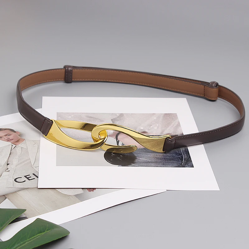 Fashionable Hook Pull-Up Adjustment Two-Layer Cowhide Belt Women's Embellishing Dress Jacket Casual and Versatile Belt