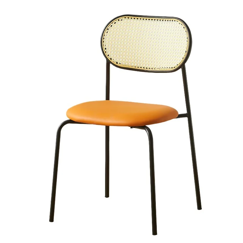 كرسي طعام ريترو راتان، مقعد على طراز كوخ نورديك، كرسي مقهى عتيق، مقعد مسند ظهر حديدي بسيط لغرفة المعيشة