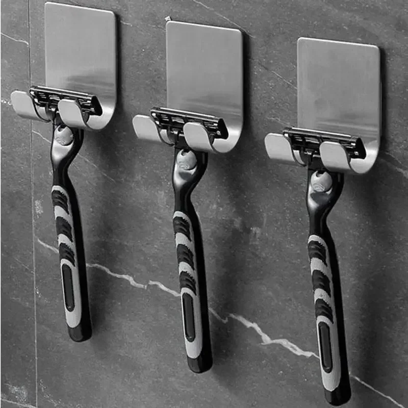 kkjoy 2Pcs Stainless Steel Razor Holder Shaving Stand Bathroom Shaver Storage Rack with Hook Organizer for Bathroom Accessories