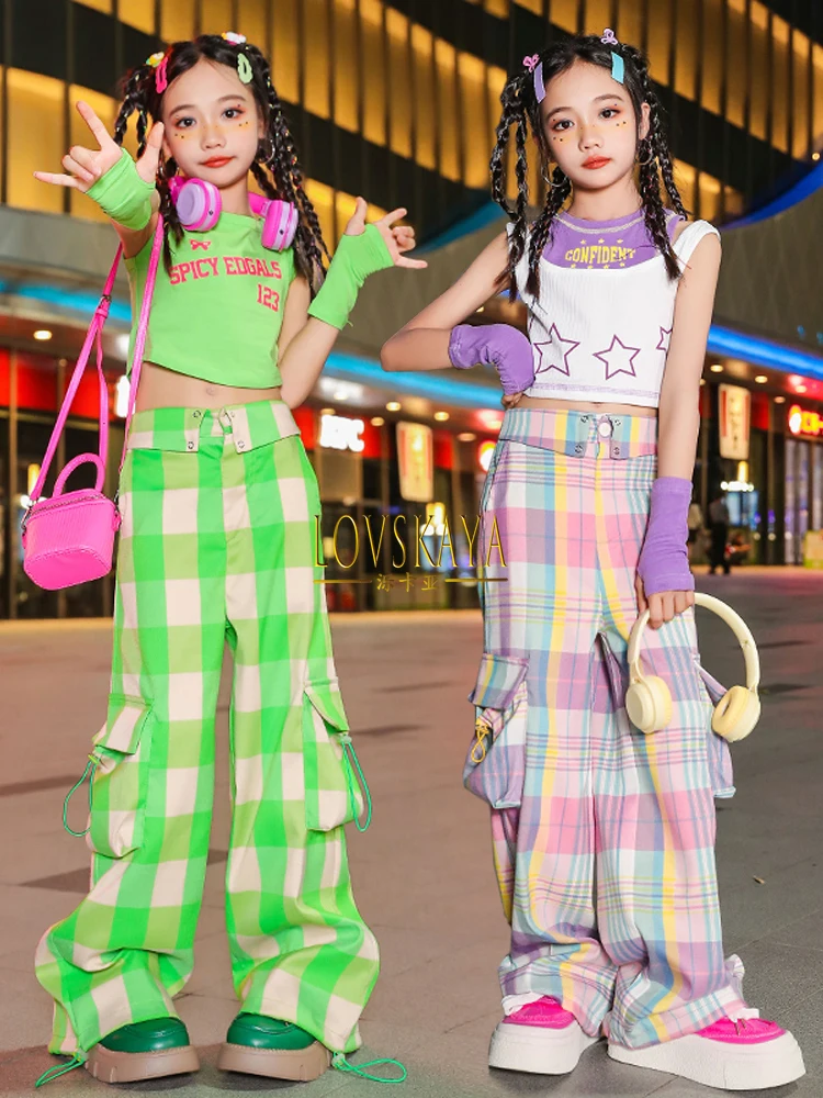 Korean version of trendy cool navel revealing vest for street walk show costumes children jazz dance performance girls