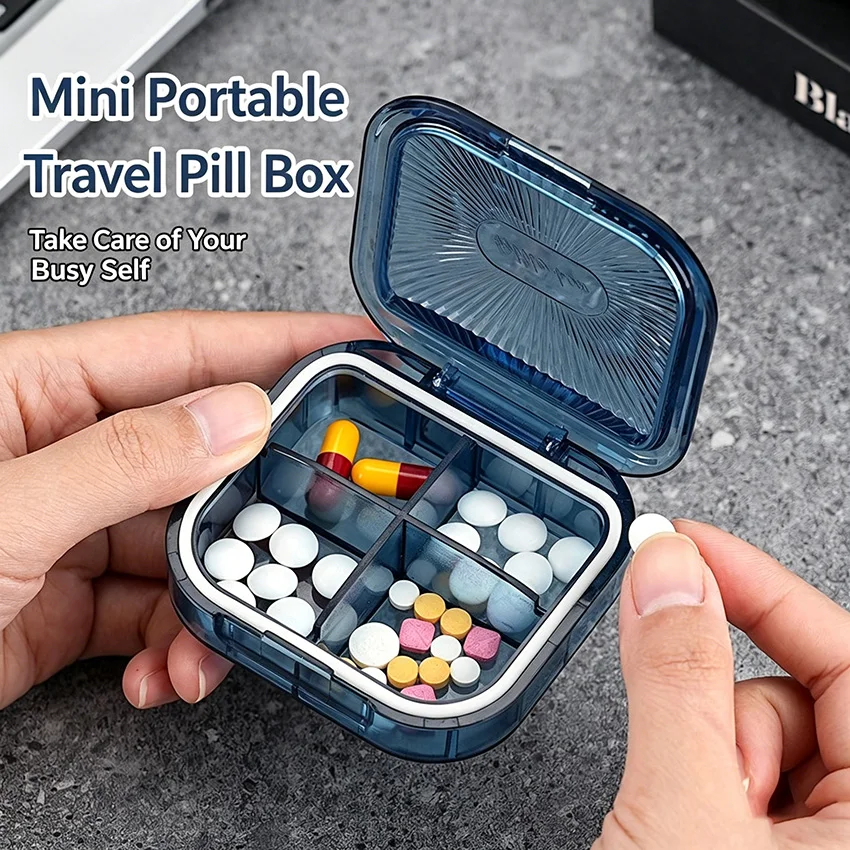 BUYLEMO Portable Sealed Plastic Pill Box, Waterproof 6-compartment Mini Medicine Organizer