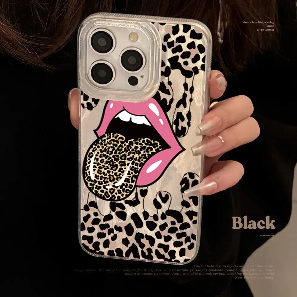 Large Tongue Leopard Print Laser Phone Case For Xiaomi Redmi Note 13 12 Pro Plus 5G 12S 11S 10 Redmi 12 13C 14C 4G Soft Cover