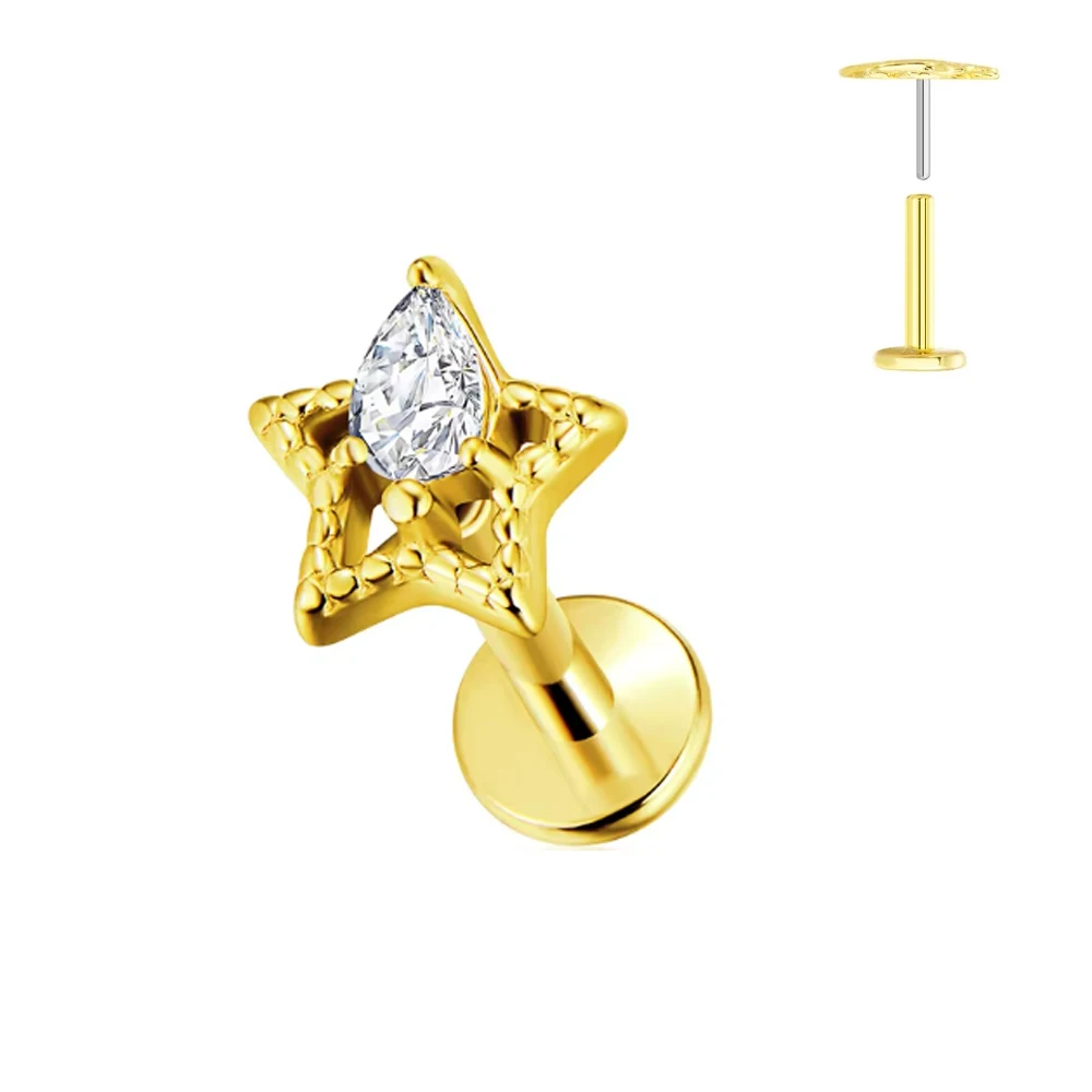 G23 Titanium Moon Labret Piercing  Push In Earring Stud star Threadless Cartilage Flatback Nose Stud Piercing Body Jewelry