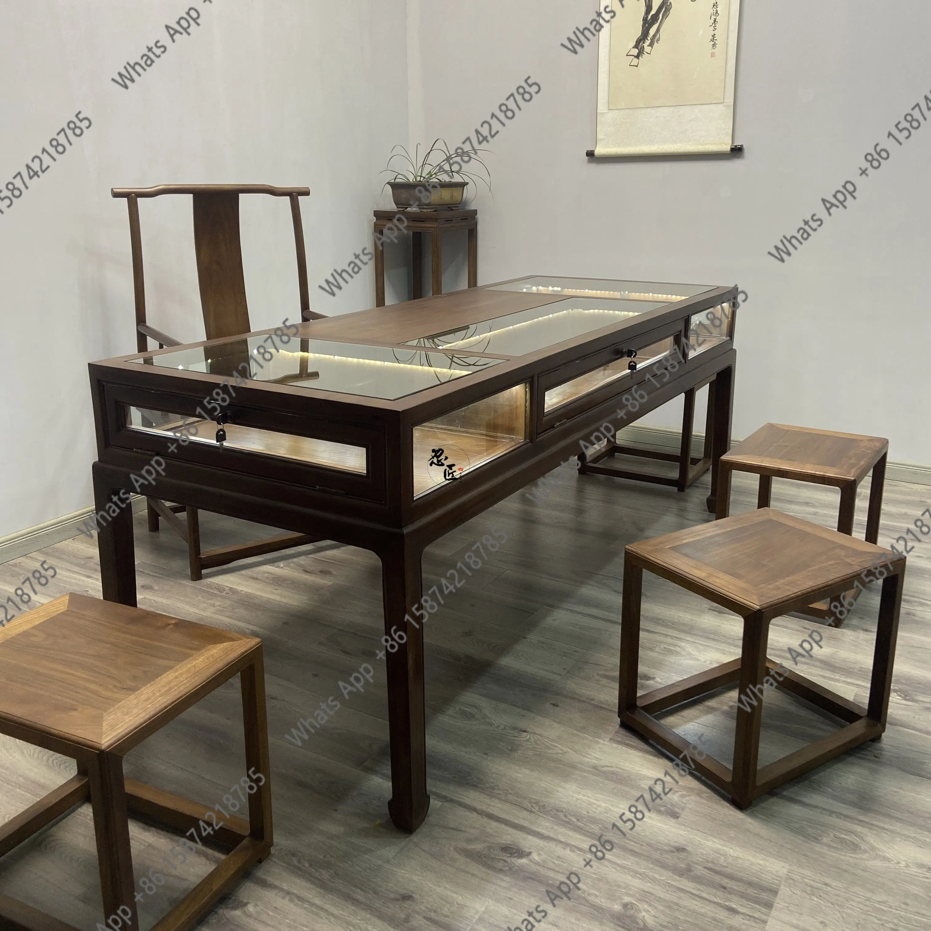 

Old elm showcase New Chinese jewelry showcase Solid wood table Jewelry table Paint-free showcase
