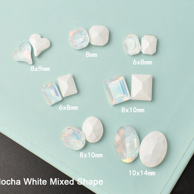 

Pointed Bottom Mocha White Mixed Shape Nail Art Water Diamond Pigeon Egg Rectangular Crystal Glass Manicure DIY Decoration