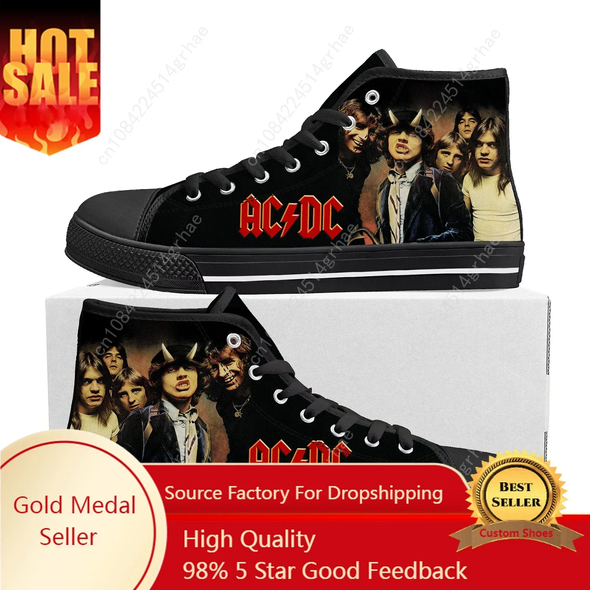 

A-AC Rock Band D-DC High Top Sneakers High Quality Men Womens Teenager Canvas Sneaker Casual Couple Shoes Custom Made Shoe Black