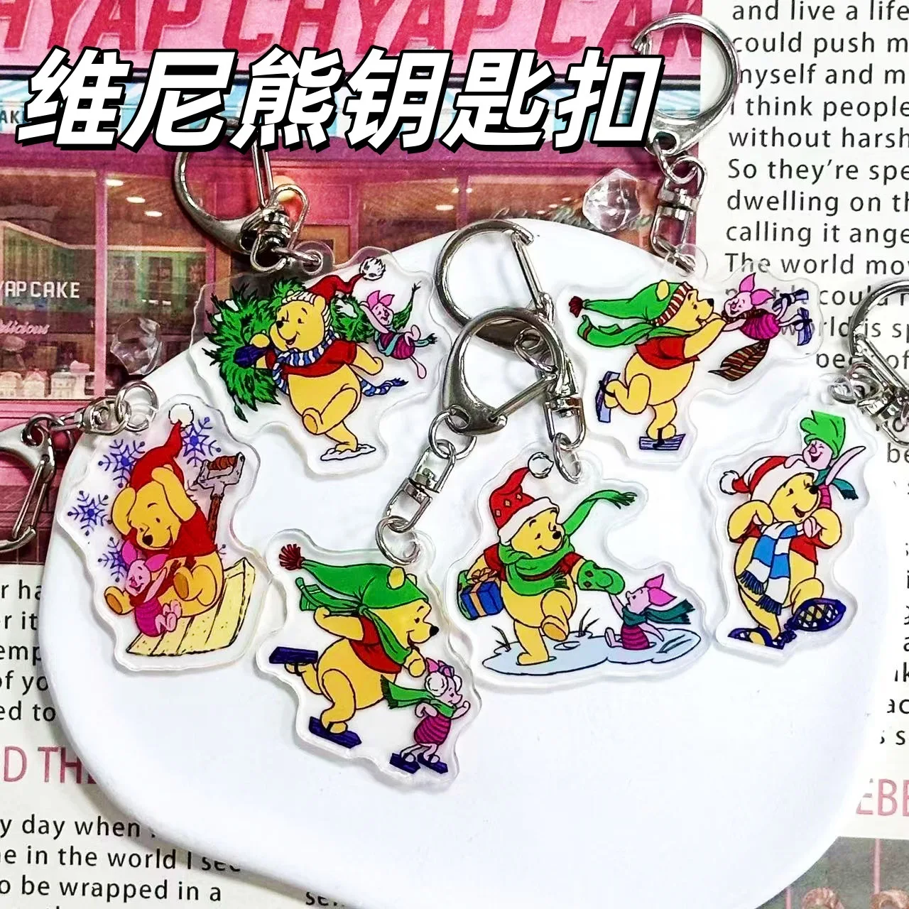 

6Pcs New Disney Winnie the Pooh Keychain Accessories Kawaii Acrylic Hanging Cartoon Bag Hanging Girl Gifts