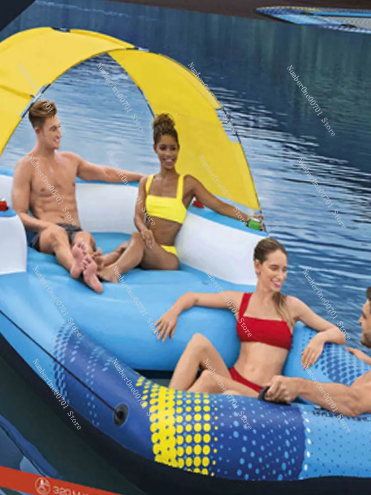 Swimming Floatation Bed Floating on Water Floating Boat Floating Bed Multi-Person Sunshade Tent Kickboard