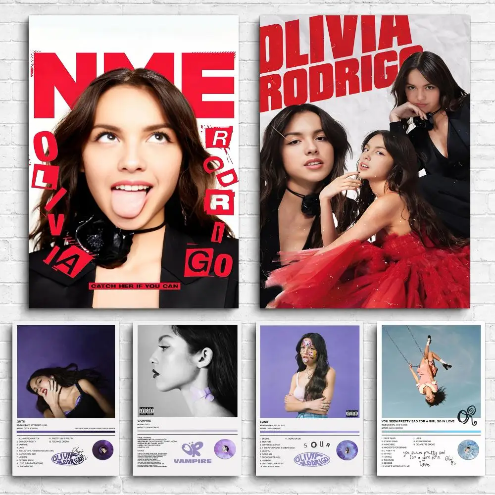Singer O-Olivia Album R-Rodrigo Framed Wall Painting Canvas Poster Ready to Hang Wall Art for Bedroom Living Room Home Decor