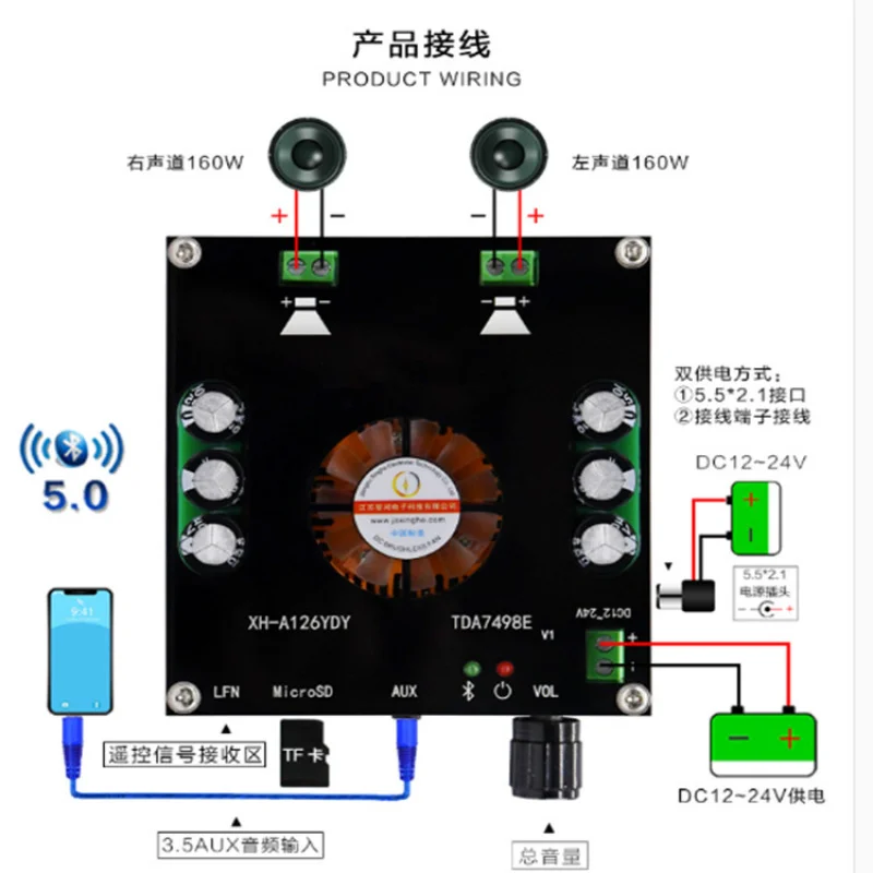 

XH-A126 High Power5.0Digital Amplifier BoardTDA7498EAudio Amplifier Module160W*2